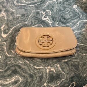 Tory Burch Beige Clutch with Logo Accent